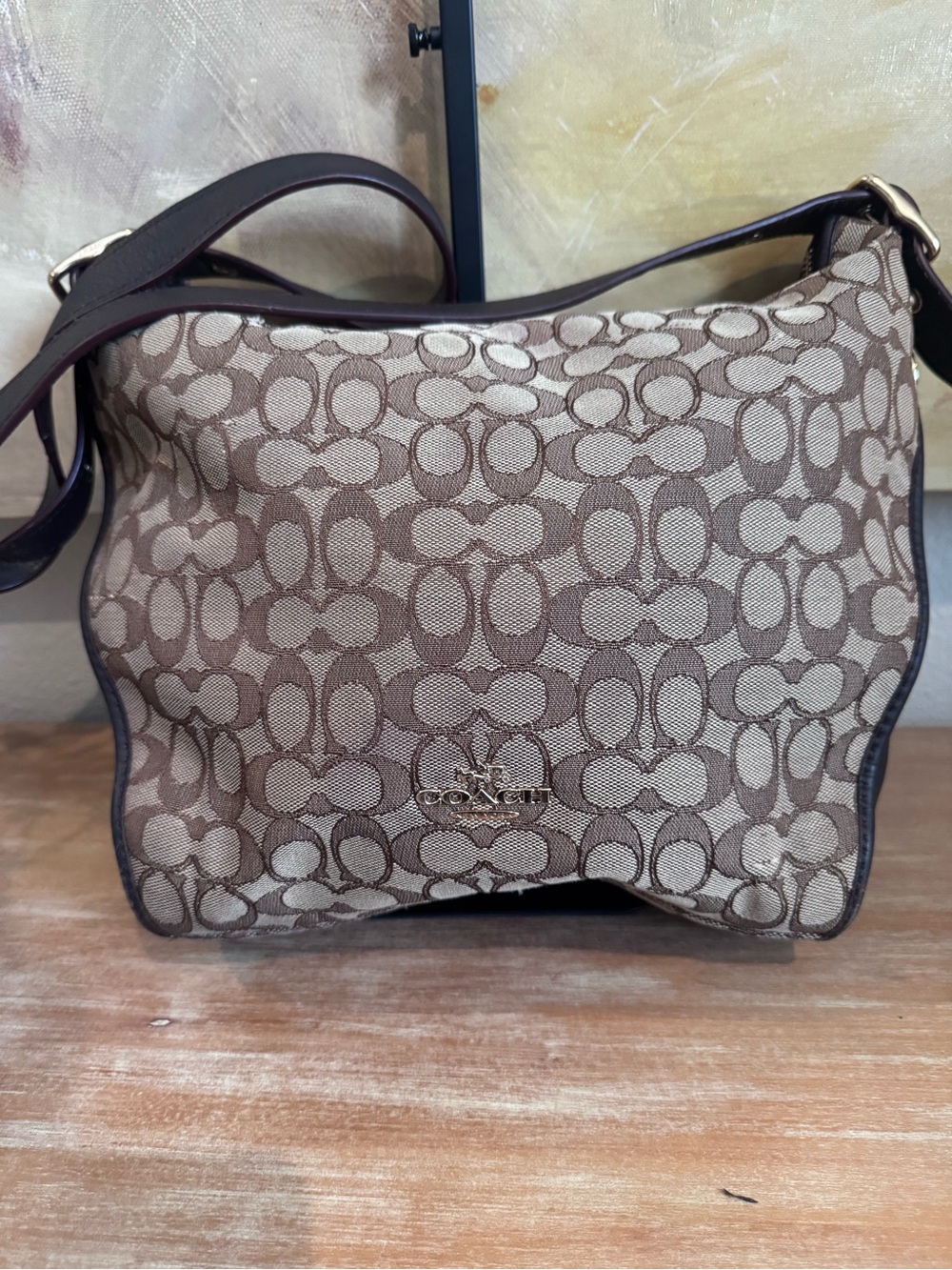 Coach Canvas Shoulder Bag in Tan and Brown